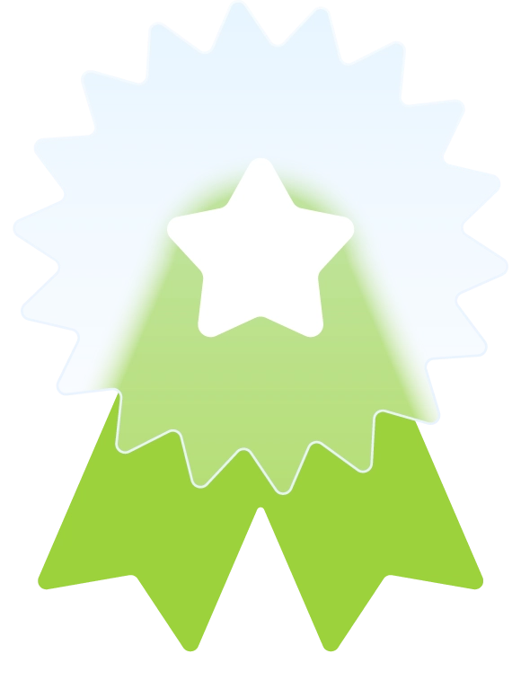 A imagem contém um ícone de medalha verde e branca com uma estrela no centro, simbolizando um prêmio, representando o ícone de certificado